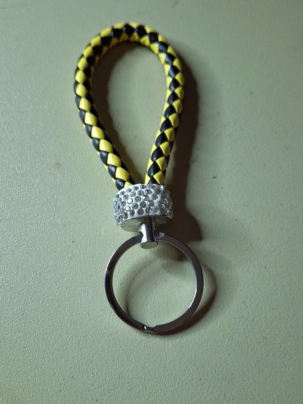 New Braided Yellow and Black Purse Charm Keyring with Crystal Accent